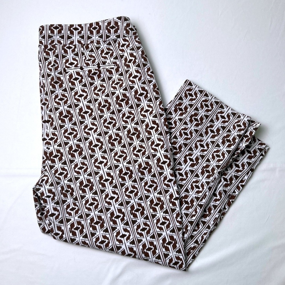 Chicos Womens Geometric Cropped Pull On Straight Leg Pants Size 3/16 Brown White
